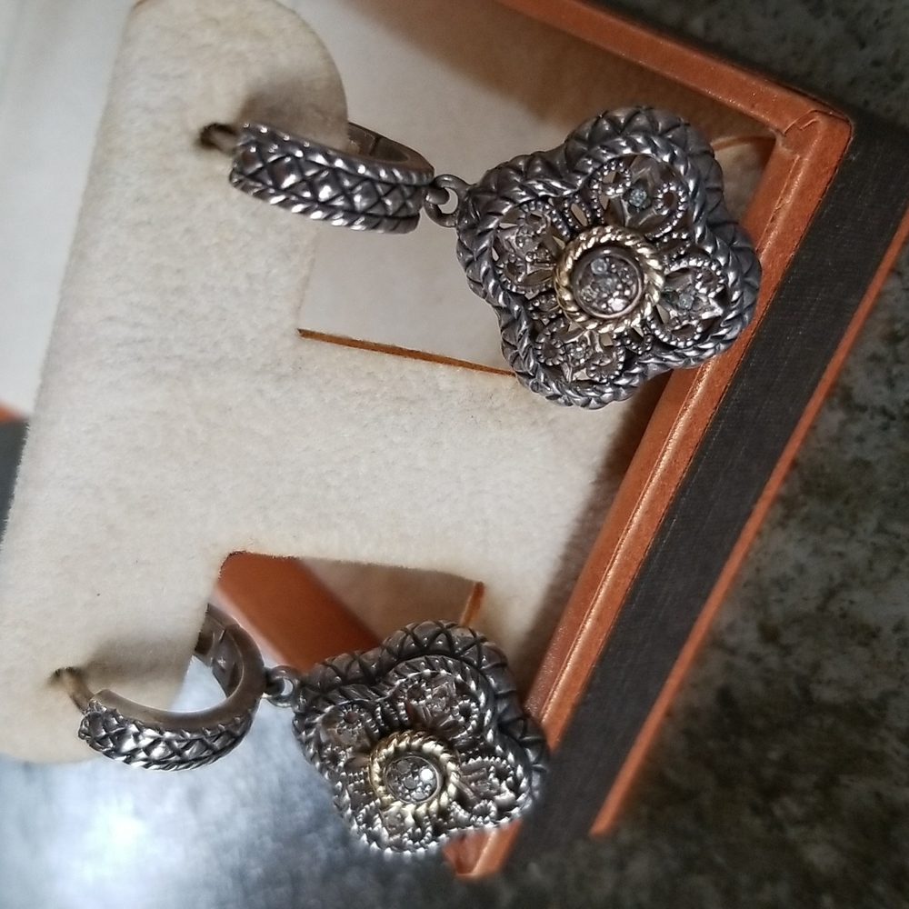 Meredith Leigh Filigree Sterling 14K Gold Moissanite Earrings